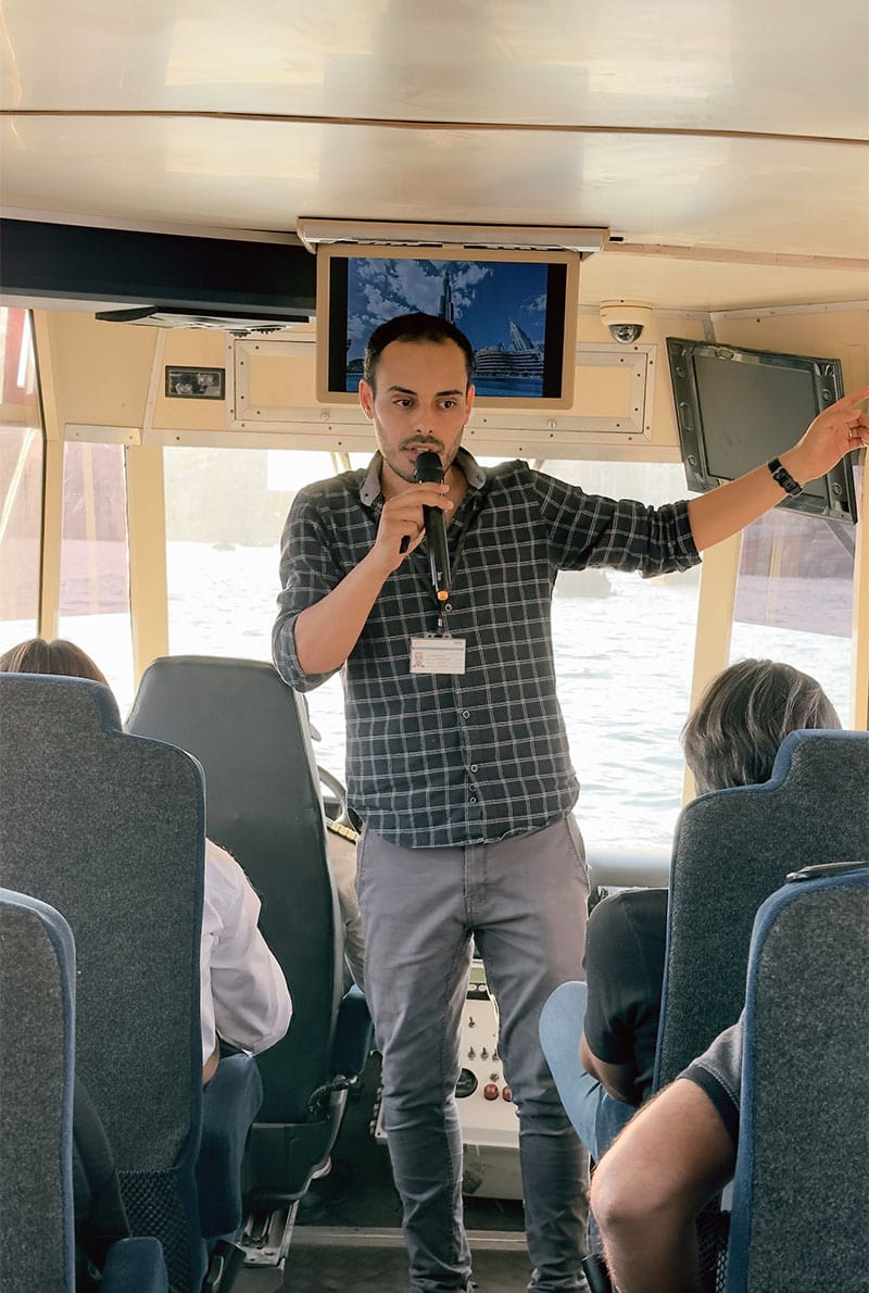 A tour Guide inside Wonder Bus Tours