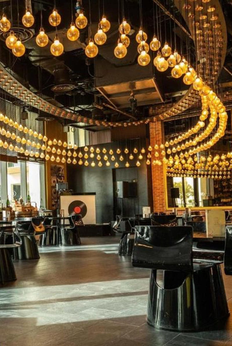 Elegant Cafe with black motif inside in Abu Dhabi Hotel