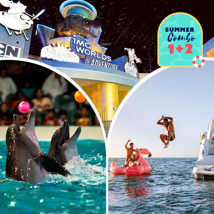 IMG Worlds of Adventure + Dubai Dolphinarium (Dubai Dolphin Show) + 3 hours Yacht to Swim, Tan & Sightseeing