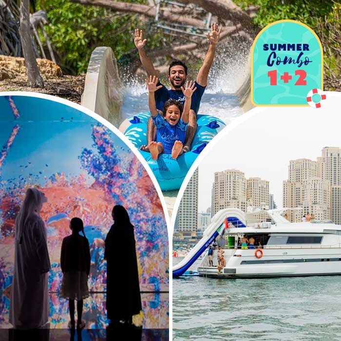 Wild Wadi Waterpark+AYA Universe+3 hours Yacht to Swim, Tan & Sightseeing