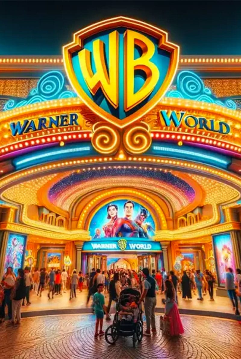 A famous signage of WB at the main entrance of Warner Bros World