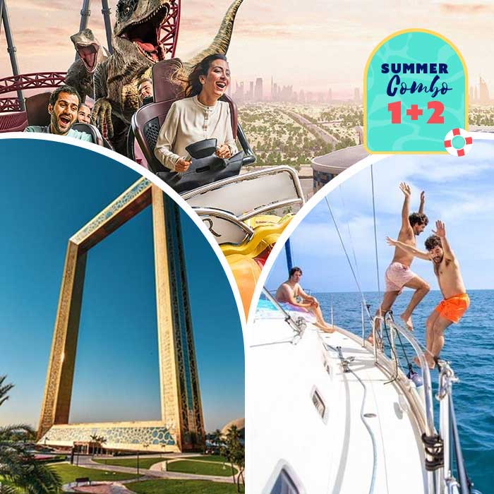 IMG Worlds of Adventure + Dubai Frame + 3 hours Yacht to Swim, Tan & Sightseeing