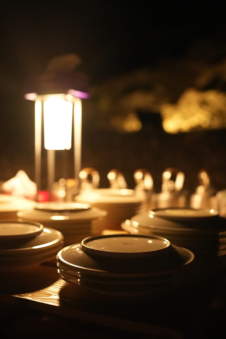 Elegant dinner set up at the out out